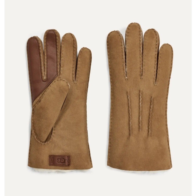 Ugg Men's Chestnut Contrast Sheepskin Tech Gloves Touchscreen Nwt Size L